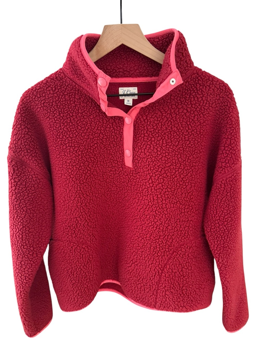 J.Crew Vintage Fleece Sherpa Snap Pullover Red Pink Medium Utility Maximal